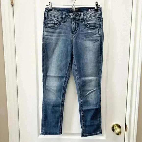 Silver Skinny Jeans Aiko High Capri Ankle Crop Mid Blue Denim Size 26 - Picture 3 of 16